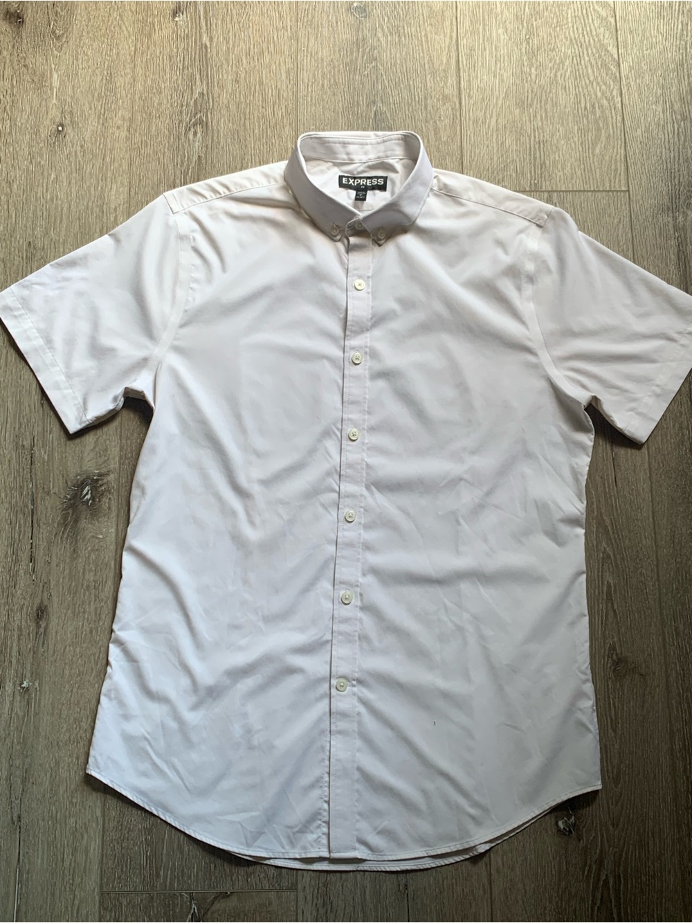 Express Women’s Size S Ivory Short Sleeve Button-Front Dress Shirt